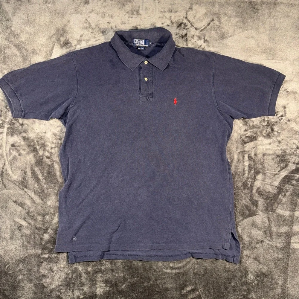 Vintage Polo Ralph Lauren Mens XL Navy Blue Pique Polo Shirt Made in USA